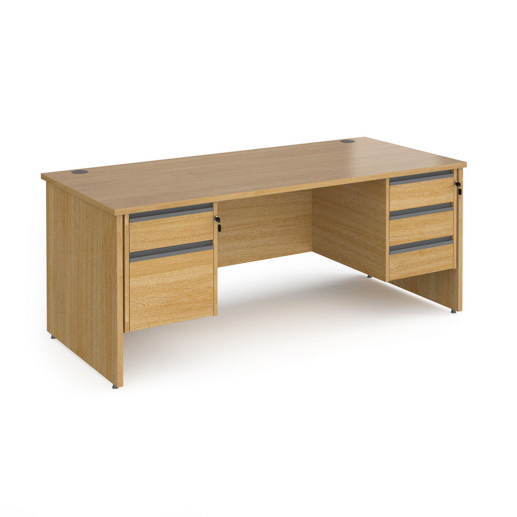 Picture of Contract 25 straight desk with 2 and 3 drawer graphite pedestals and panel leg 1800mm x 800mm - oak