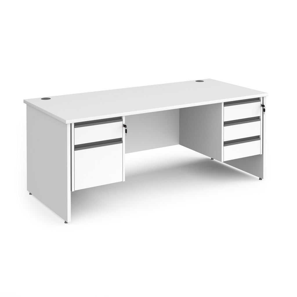 Picture of Contract 25 straight desk with 2 and 3 drawer graphite pedestals and panel leg 1800mm x 800mm - white