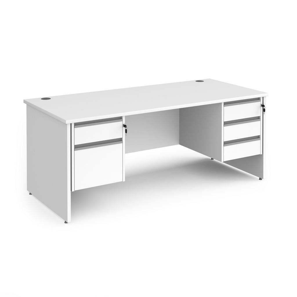 Picture of Contract 25 straight desk with 2 and 3 drawer silver pedestals and panel leg 1800mm x 800mm - white