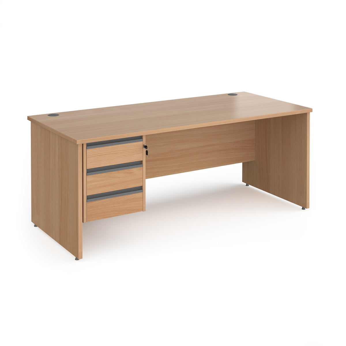 Picture of Contract 25 straight desk with 3 drawer graphite pedestal and panel leg 1800mm x 800mm - beech