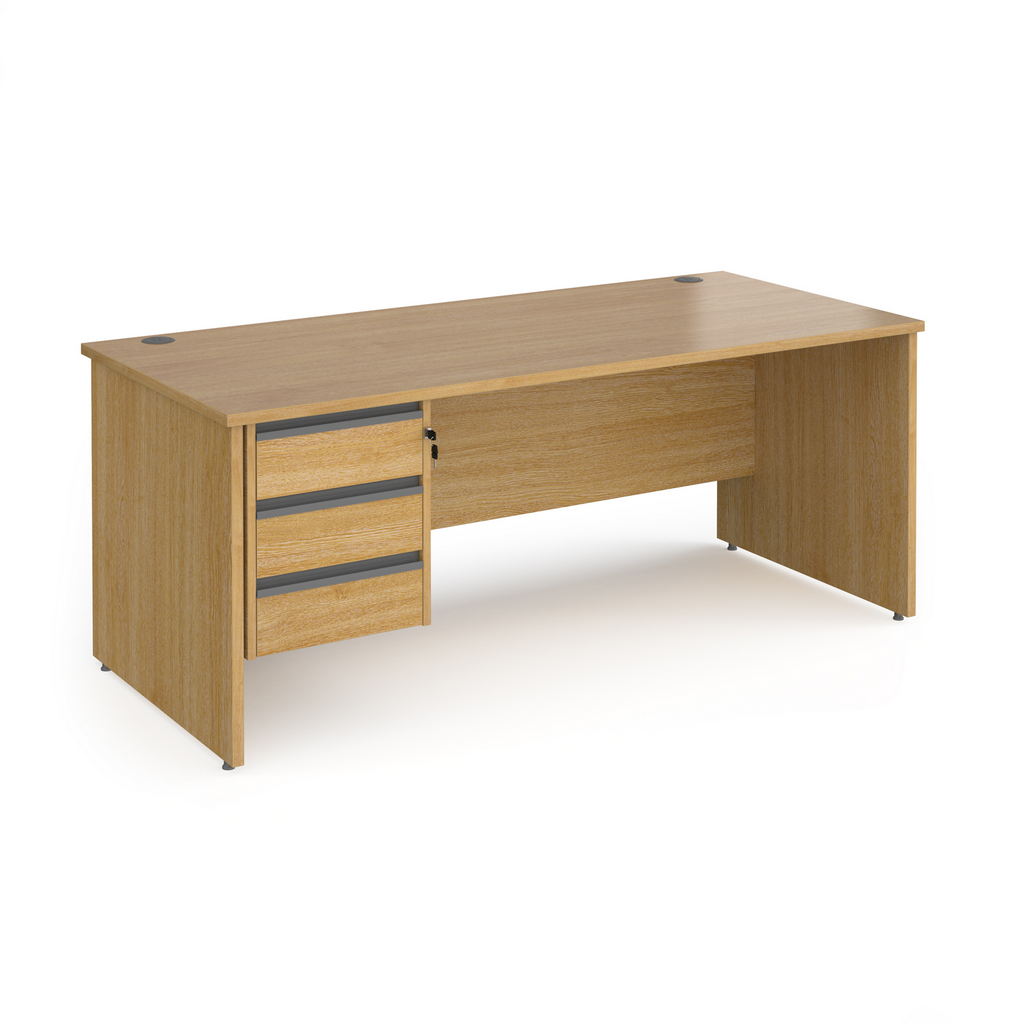 Picture of Contract 25 straight desk with 3 drawer graphite pedestal and panel leg 1800mm x 800mm - oak