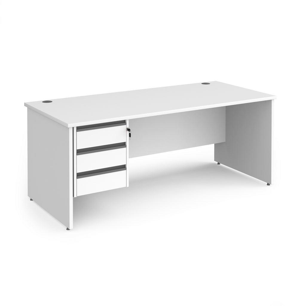 Picture of Contract 25 straight desk with 3 drawer graphite pedestal and panel leg 1800mm x 800mm - white