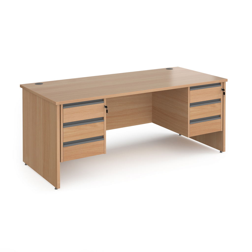 Picture of Contract 25 straight desk with 3 and 3 drawer graphite pedestals and panel leg 1800mm x 800mm - beech