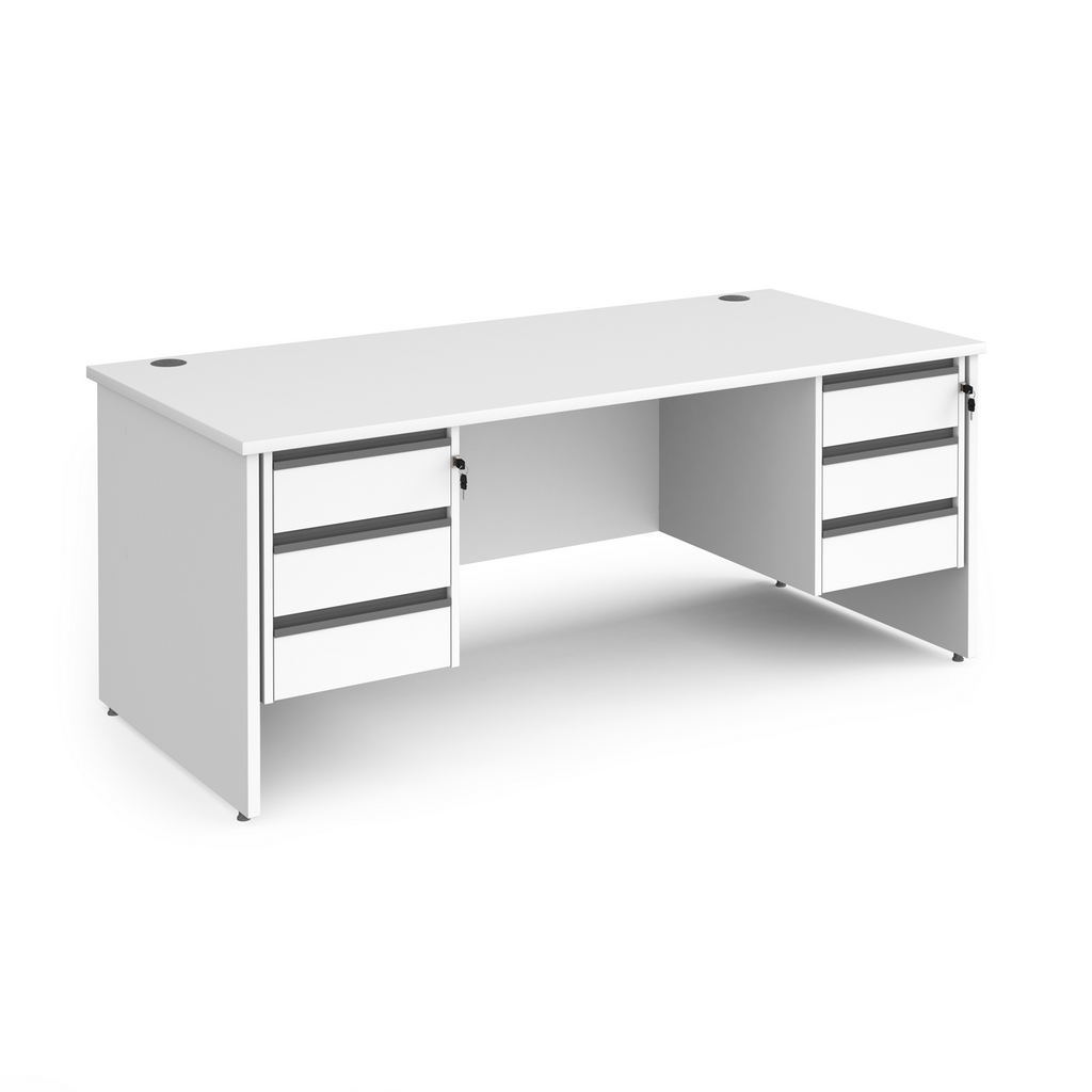 Picture of Contract 25 straight desk with 3 and 3 drawer graphite pedestals and panel leg 1800mm x 800mm - white