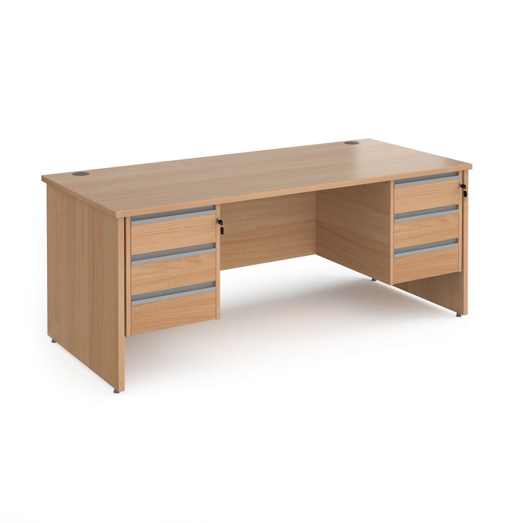 Picture of Contract 25 straight desk with 3 and 3 drawer silver pedestals and panel leg 1800mm x 800mm - beech