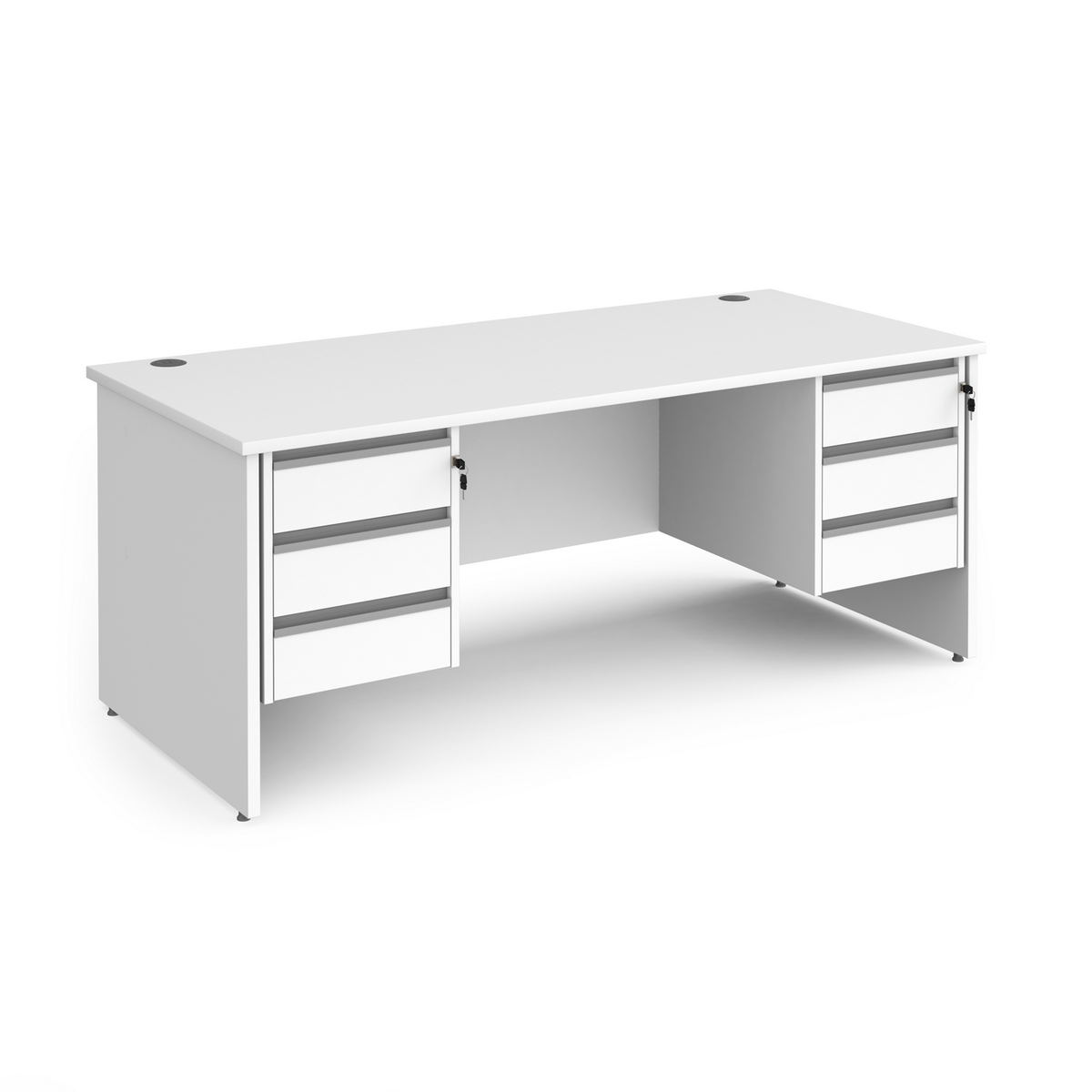 Picture of Contract 25 straight desk with 3 and 3 drawer silver pedestals and panel leg 1800mm x 800mm - white