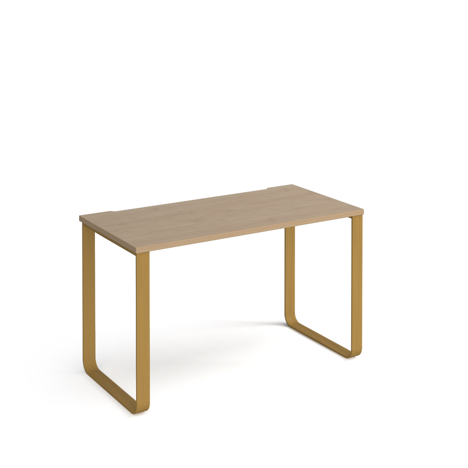 Picture of Cairo straight desk 1200mm x 600mm with sleigh frame legs - brass frame, Oak Top