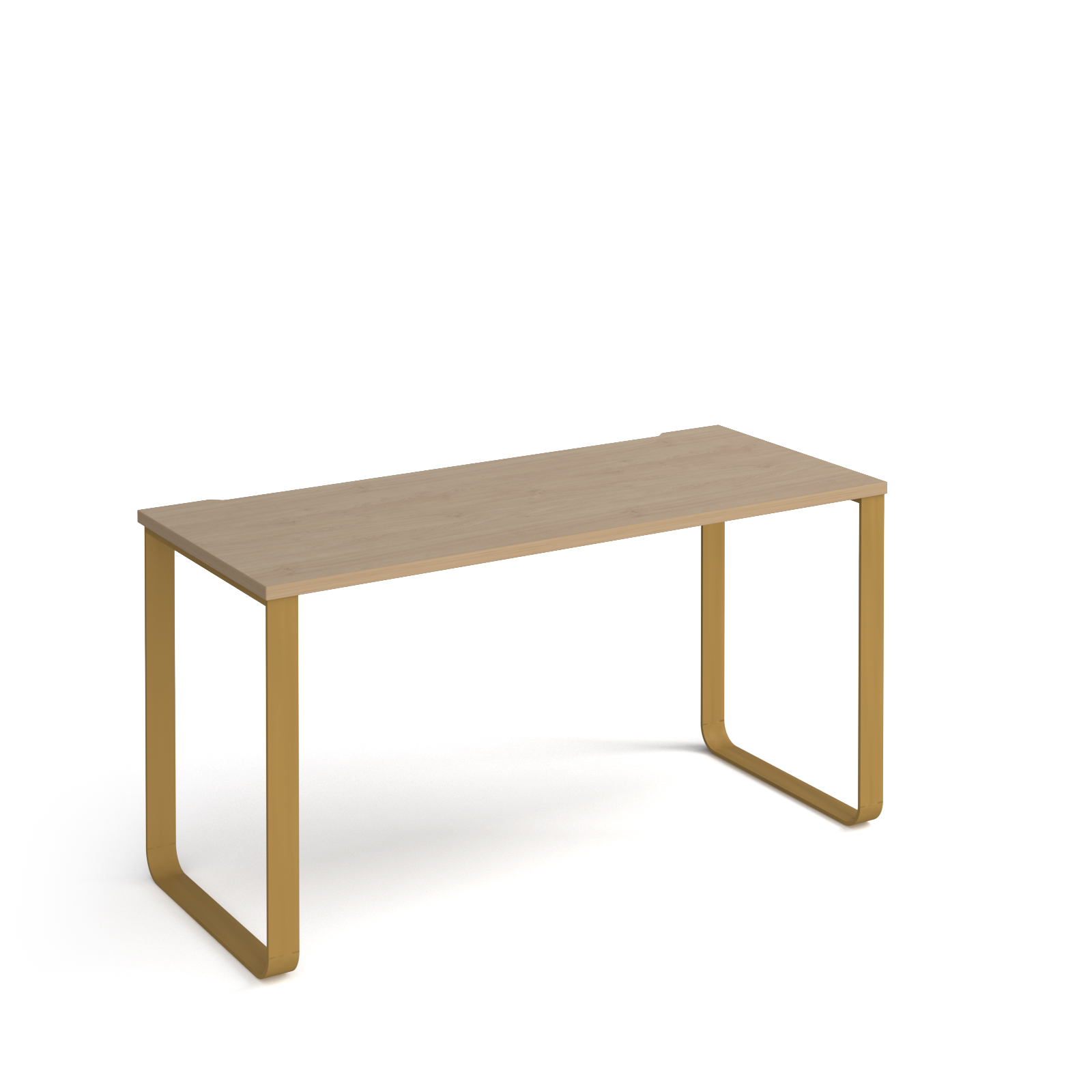 Picture of Cairo straight desk 1400mm x 600mm with sleigh frame legs - brass frame, Oak Top