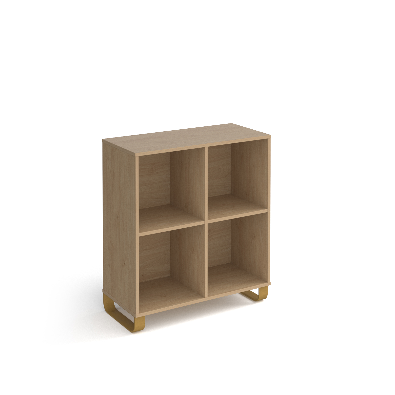 Picture of Cairo cube storage unit 950mm high with 4 open boxes and sleigh frame legs - oak