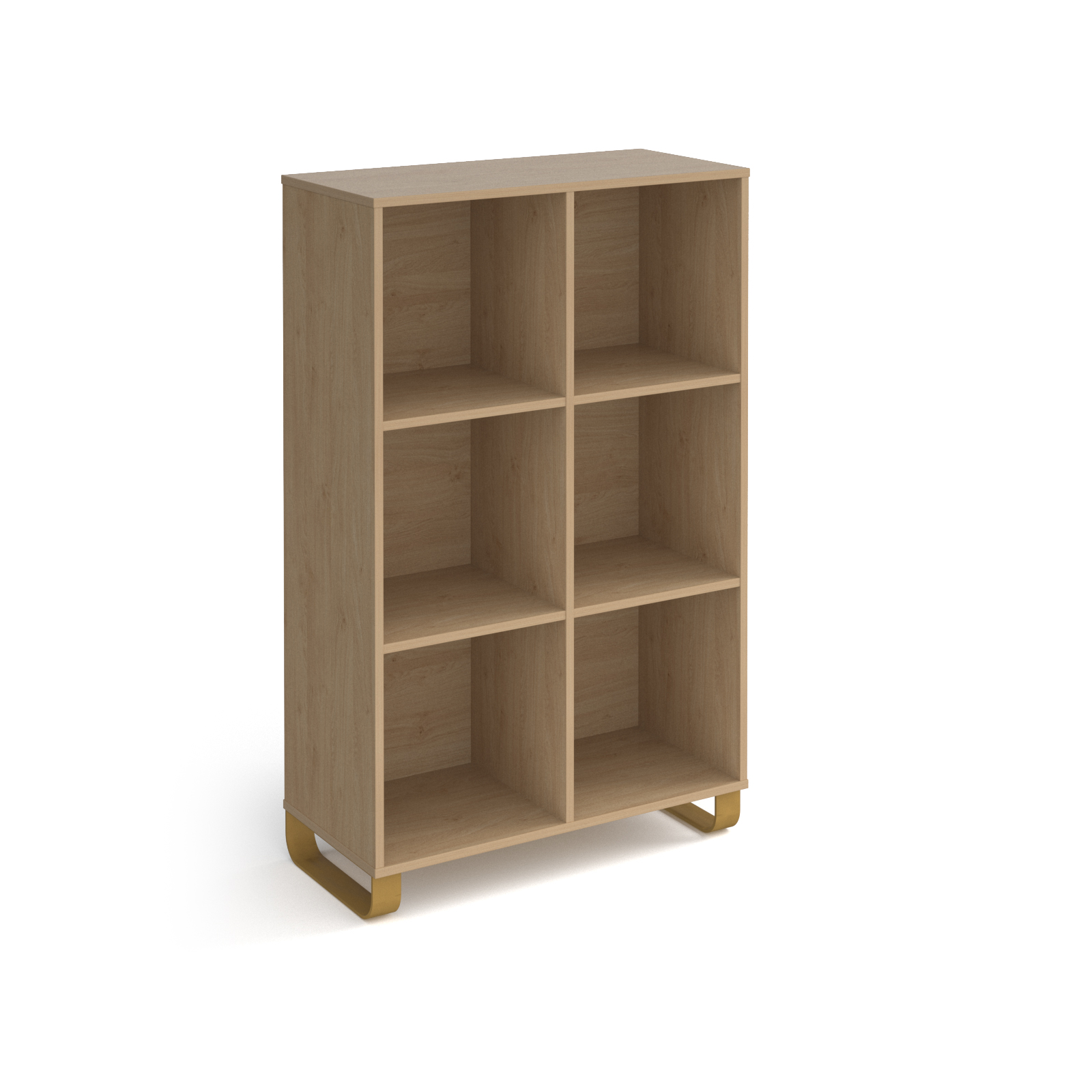Picture of Cairo cube storage unit 1370mm high with 6 open boxes and sleigh frame legs - oak