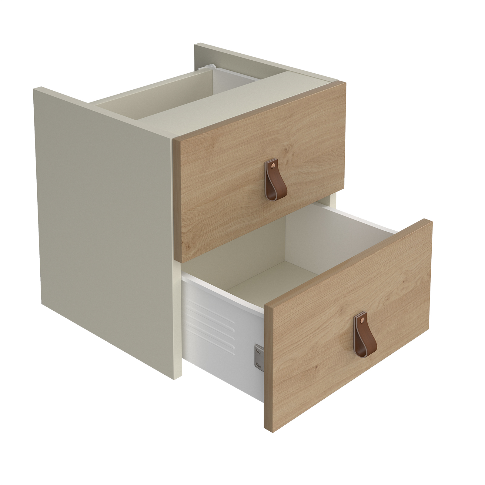 Picture of Storage unit insert - drawers with leather pull handles - oak