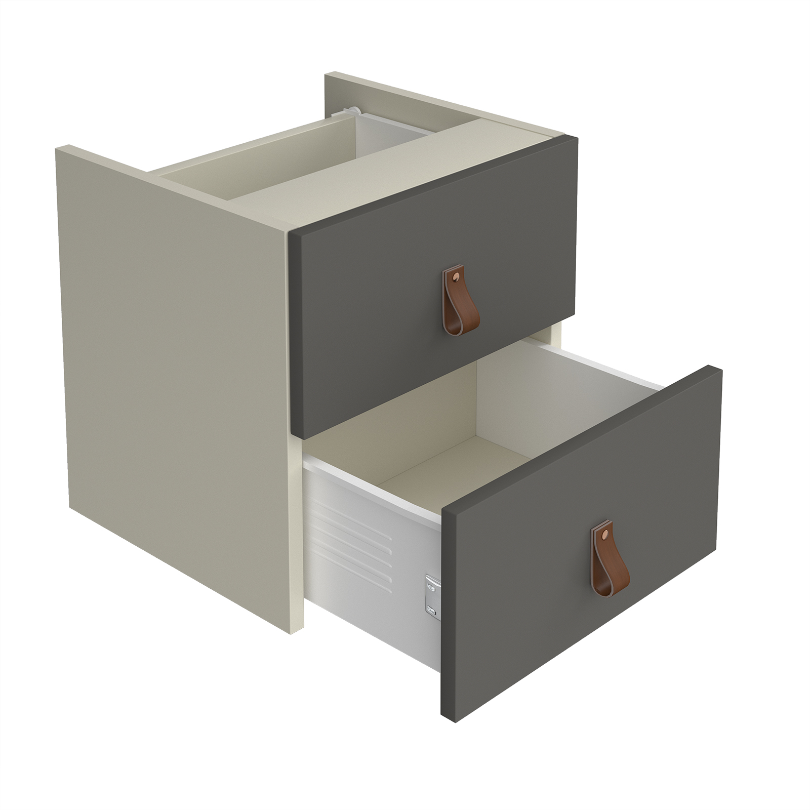 Picture of Storage unit insert - drawers with leather pull handles - grey