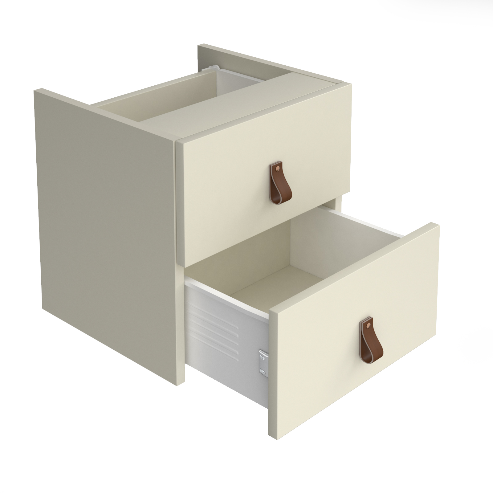 Picture of Storage unit insert - drawers with leather pull handles - white