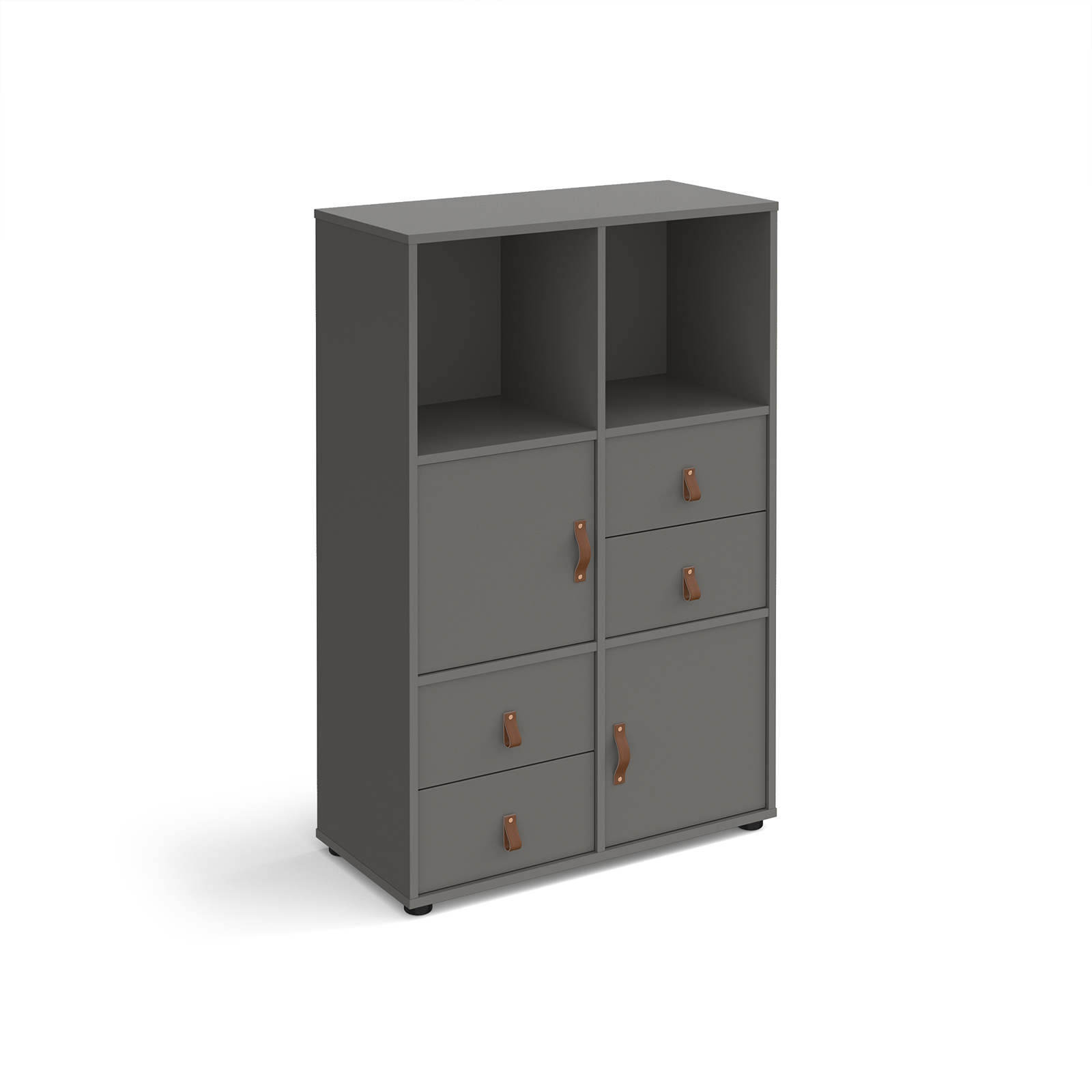 Picture of Universal cube storage unit 1295mm high on glides with 2 cupboards and 2 sets of drawers - grey with grey inserts