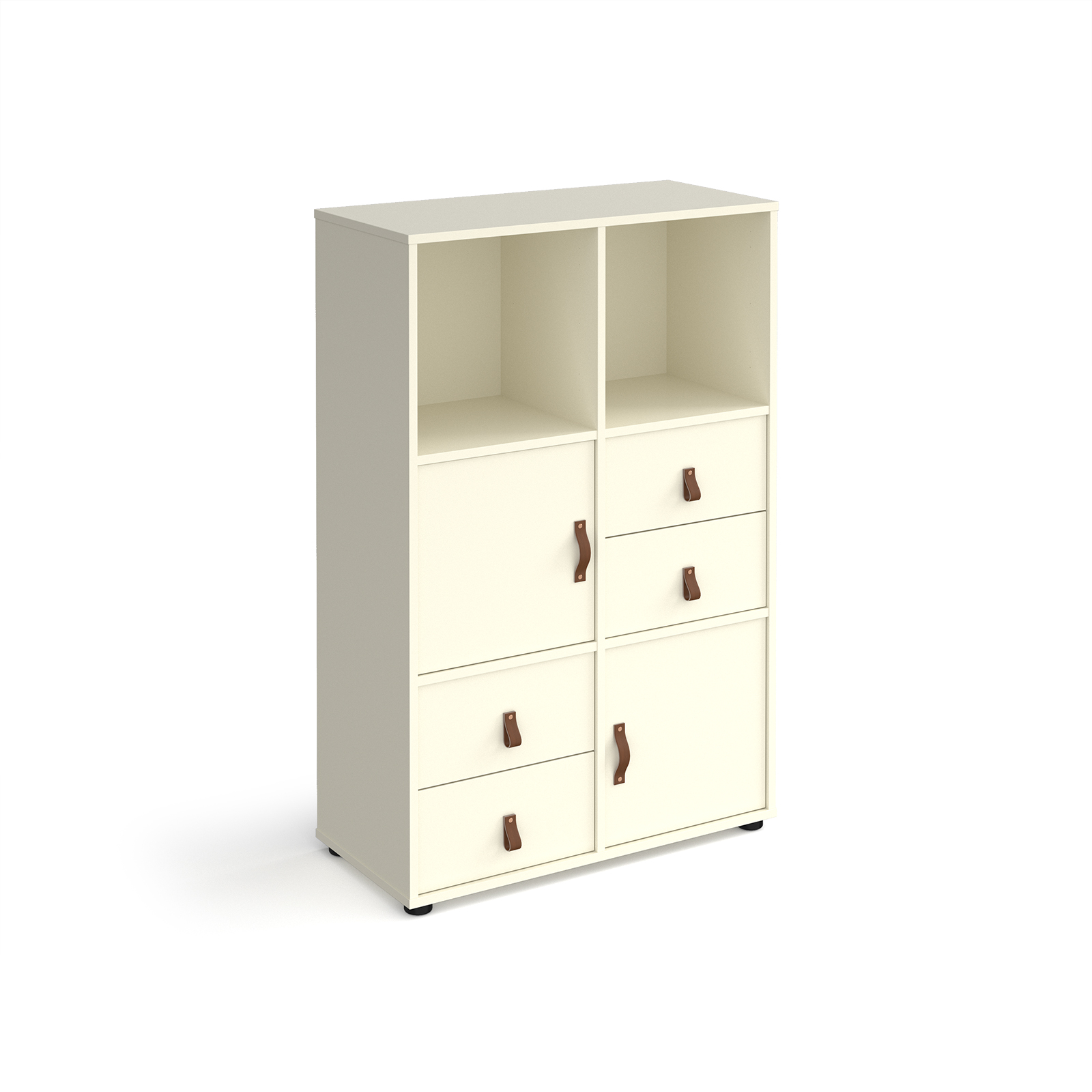 Picture of Universal cube storage unit 1295mm high on glides with 2 cupboards and 2 sets of drawers - white with white inserts