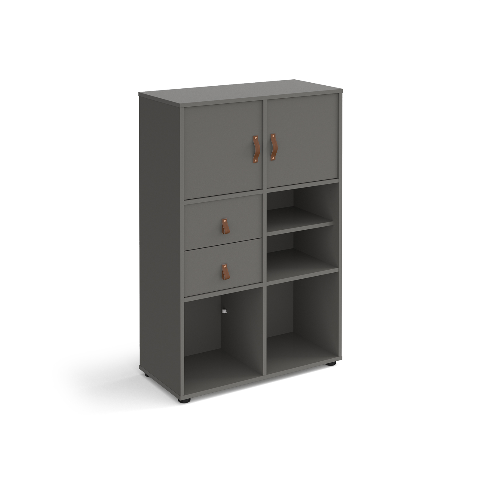 Picture of Universal cube storage unit 1295mm high on glides with matching shelf, 2 cupboards and drawers - grey with grey inserts