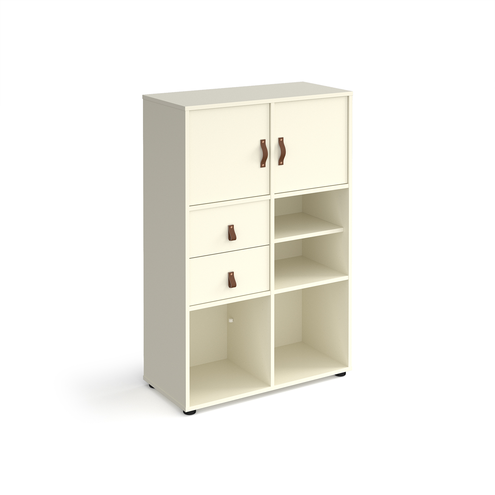 Picture of Universal cube storage unit 1295mm high on glides with matching shelf, 2 cupboards and drawers - white with white inserts