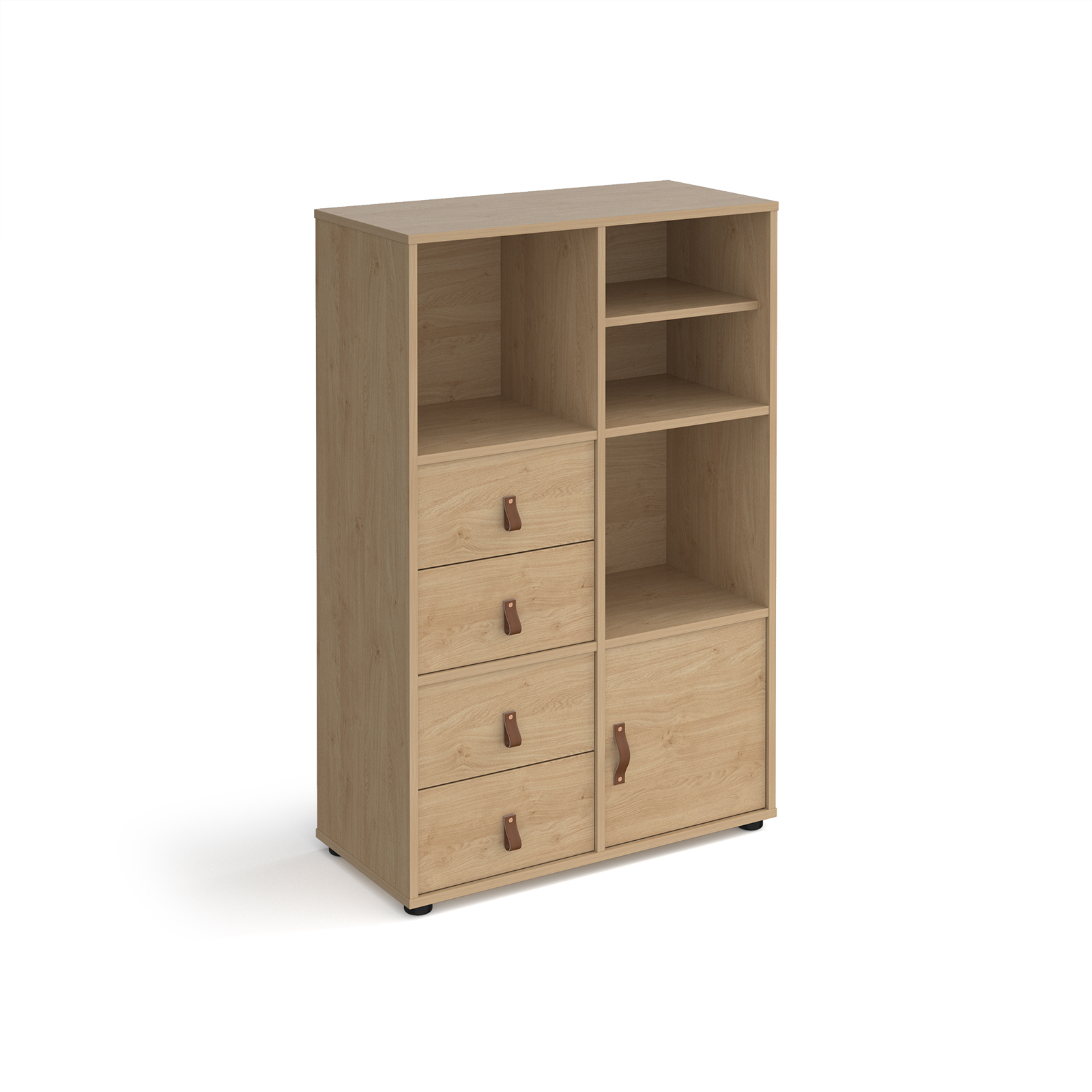Picture of Universal cube storage unit 1295mm high on glides with matching shelf, cupboard and 2 sets of drawers - oak with oak inserts