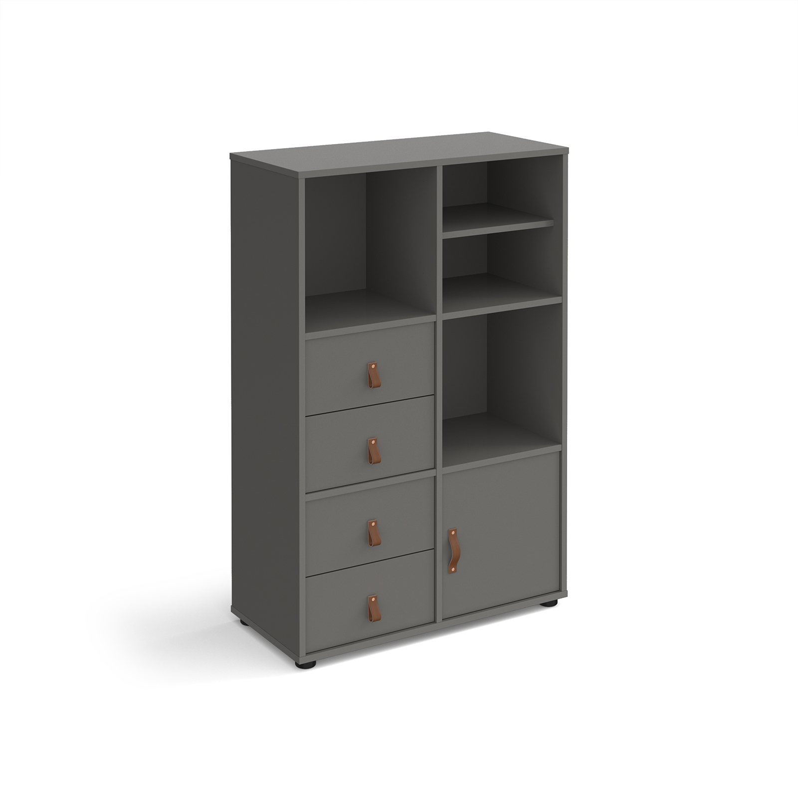 Picture of Universal cube storage unit 1295mm high on glides with matching shelf, cupboard and 2 sets of drawers - grey with grey inserts