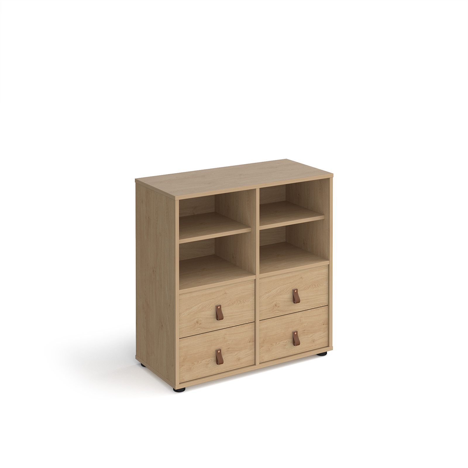 Picture of Universal cube storage unit 875mm high on glides with 2 matching shelves and 2 sets of drawers - oak with oak inserts
