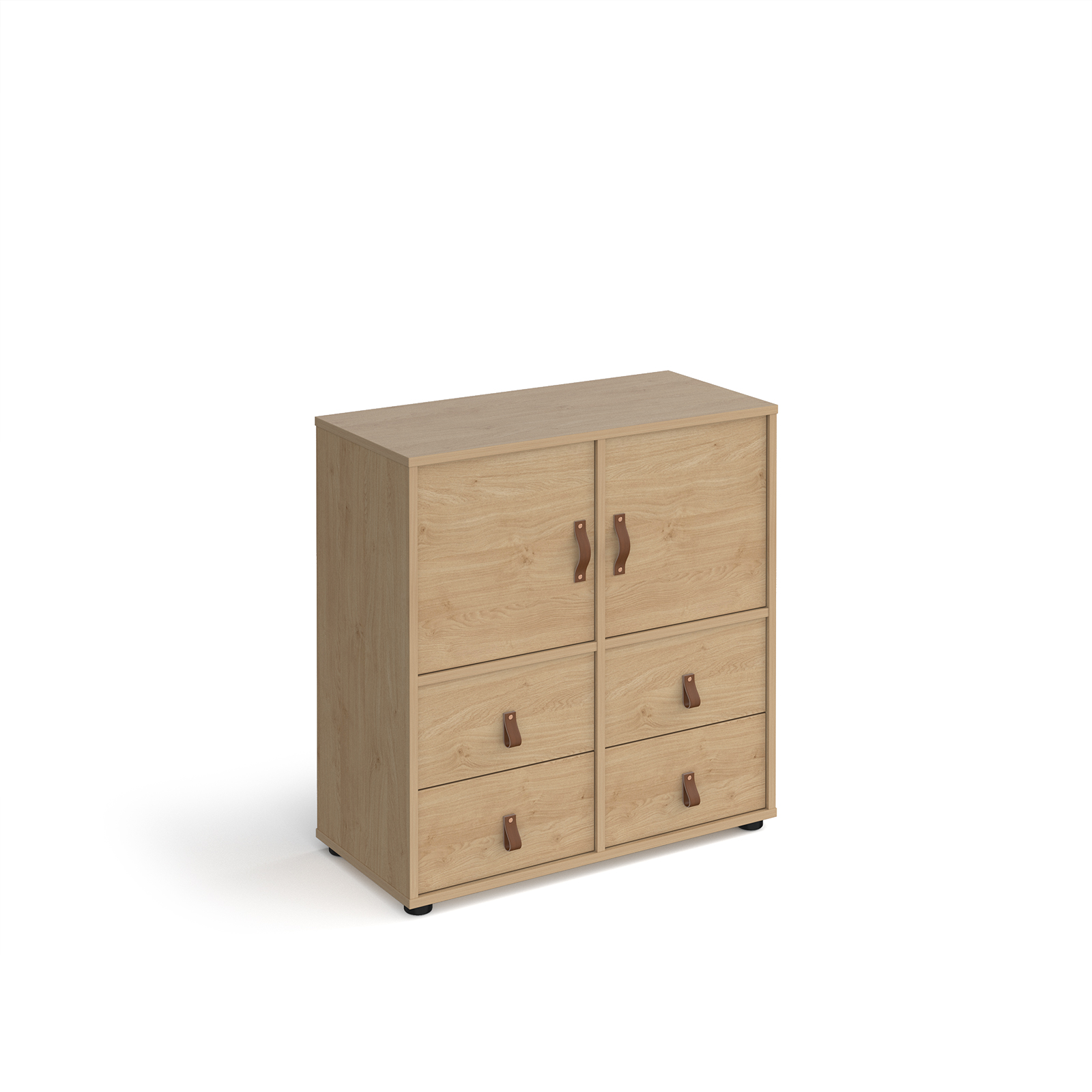 Picture of Universal cube storage unit 875mm high on glides with 2 cupboards and 2 sets of drawers - oak with oak inserts