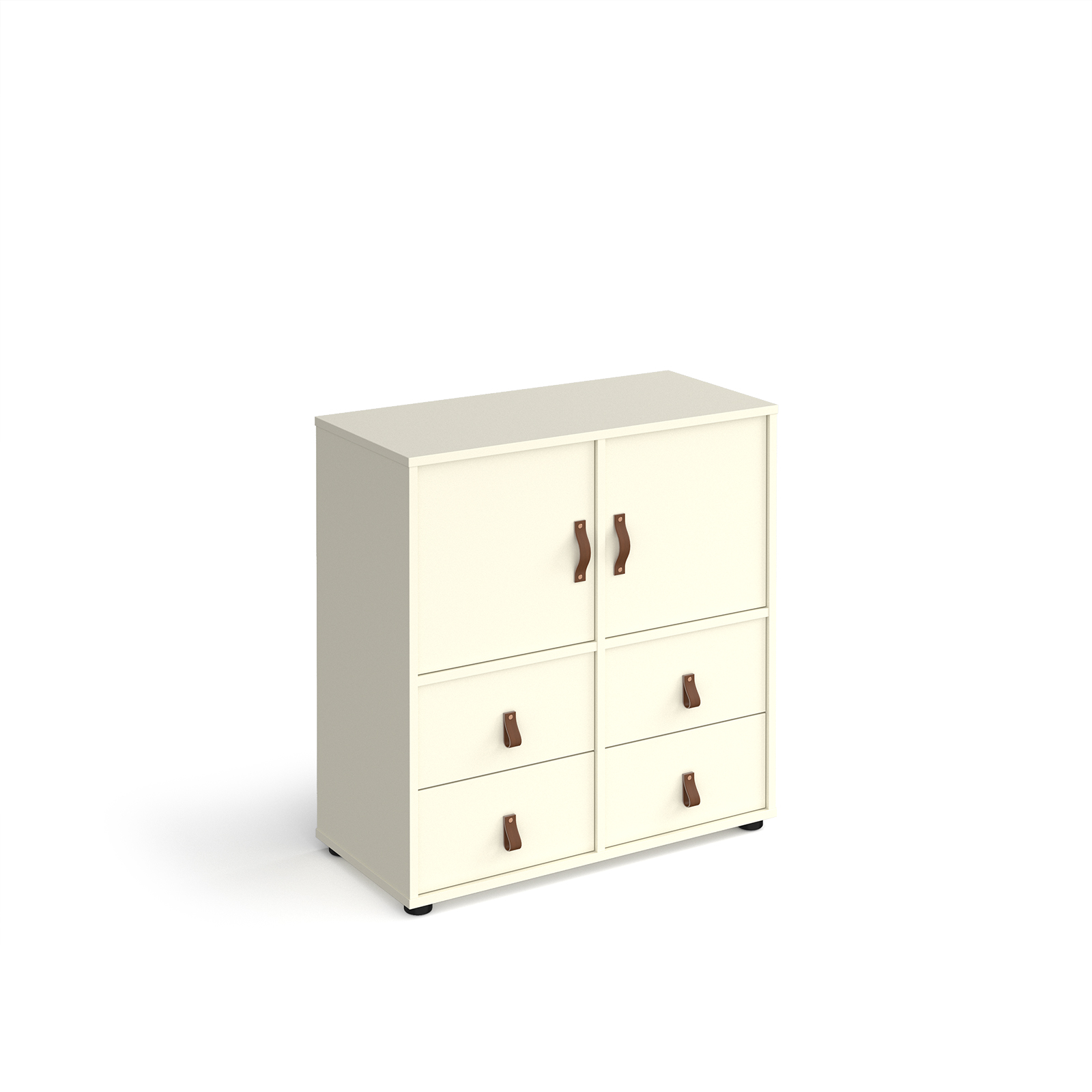 Picture of Universal cube storage unit 875mm high on glides with 2 cupboards and 2 sets of drawers - white with white inserts