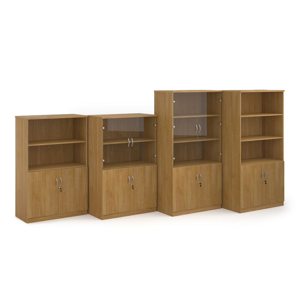 Picture of Deluxe combination unit with glass upper doors 1600mm high with 3 shelves - oak
