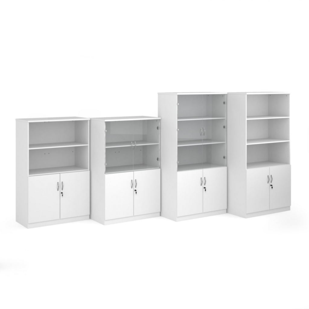 Picture of Deluxe combination unit with glass upper doors 1600mm high with 3 shelves - white