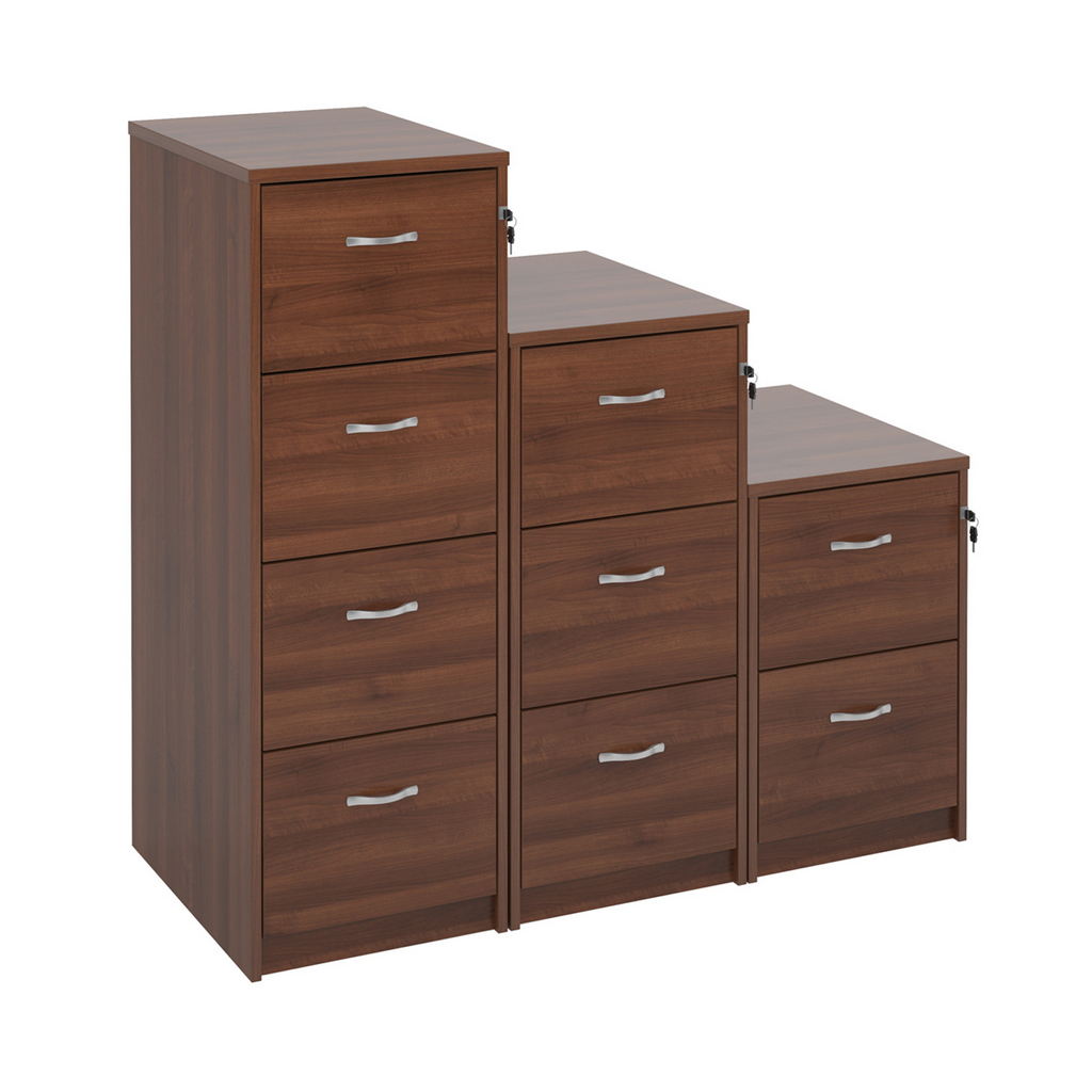 Picture of Wooden 4 drawer filing cabinet with silver handles 1360mm high - grey oak
