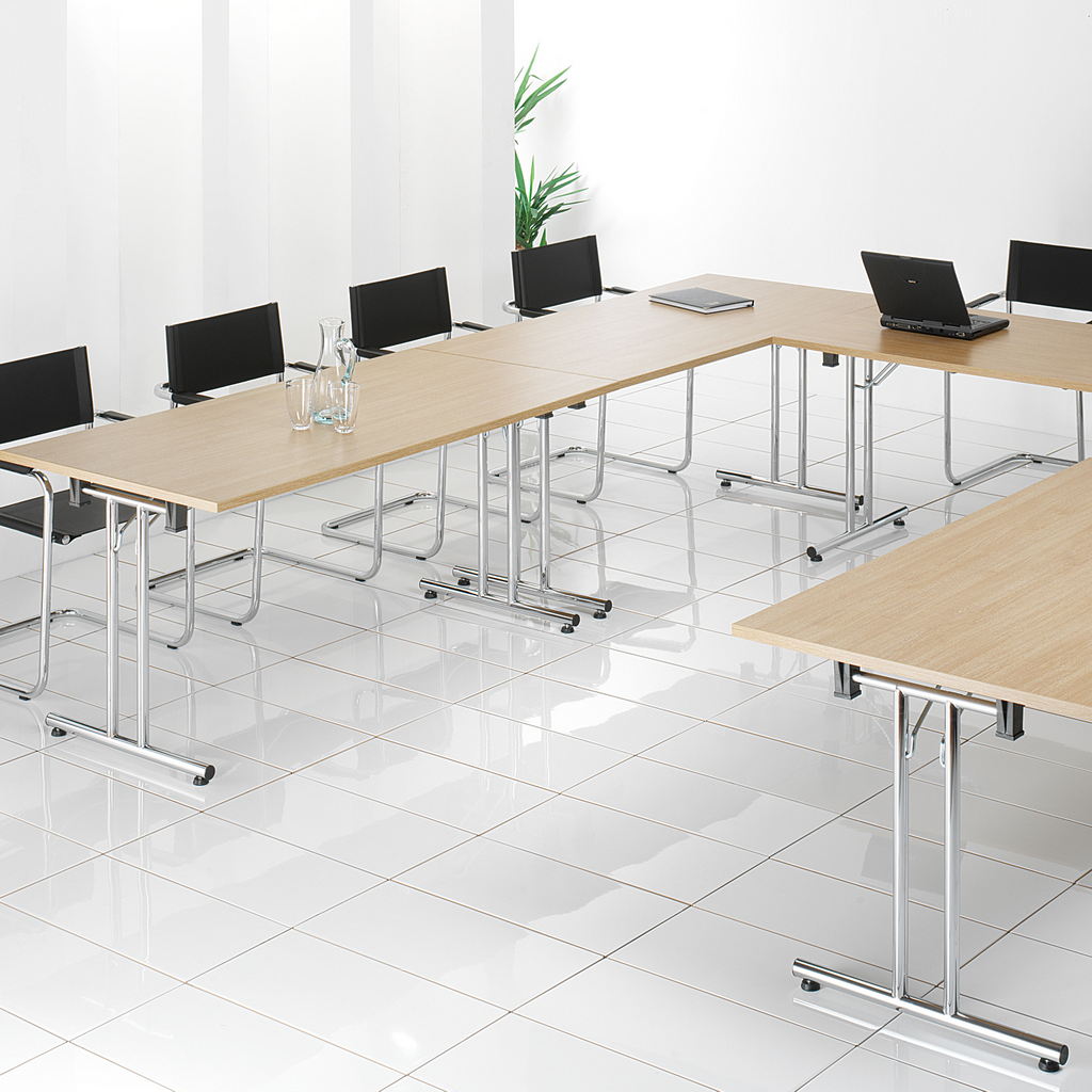Picture of Semi circular folding leg table with white legs and straight foot rails 1600mm x 800mm - white