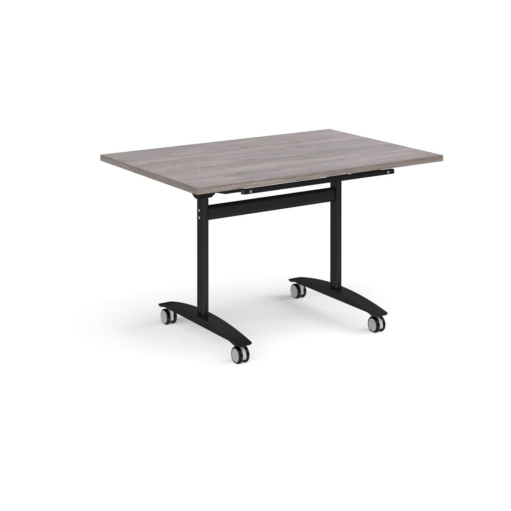 Picture of Rectangular deluxe fliptop meeting table with black frame 1200mm x 800mm - grey oak