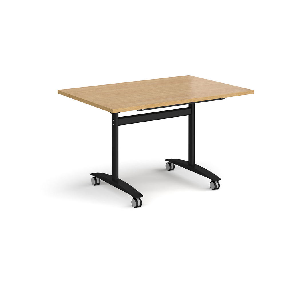 Picture of Rectangular deluxe fliptop meeting table with black frame 1200mm x 800mm - oak