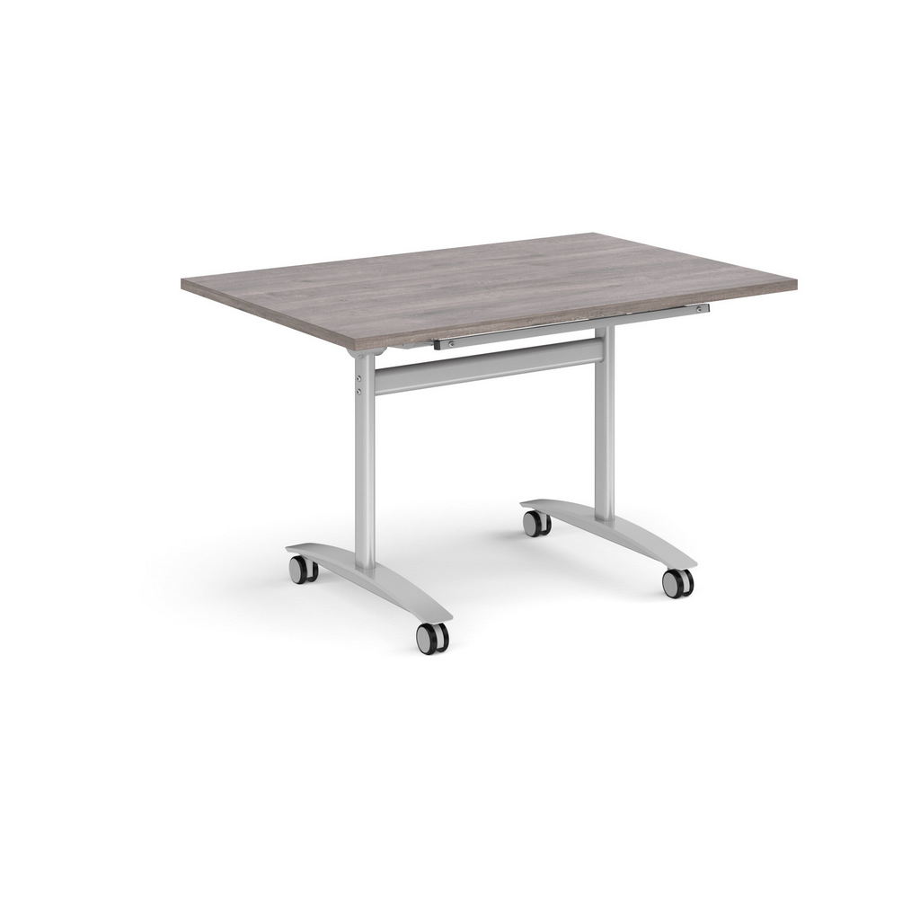 Picture of Rectangular deluxe fliptop meeting table with silver frame 1200mm x 800mm - grey oak