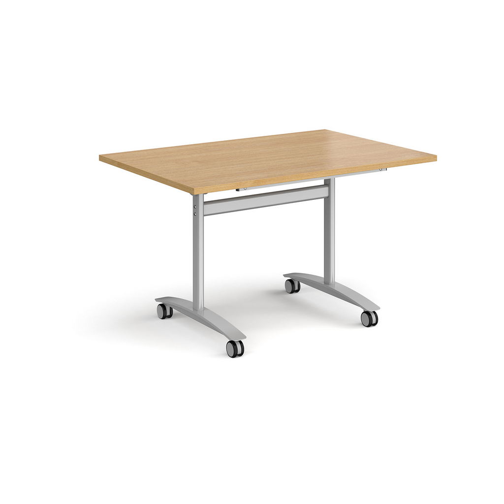 Picture of Rectangular deluxe fliptop meeting table with silver frame 1200mm x 800mm - oak