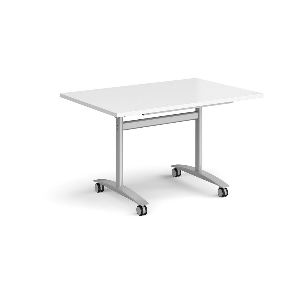 Picture of Rectangular deluxe fliptop meeting table with silver frame 1200mm x 800mm - white