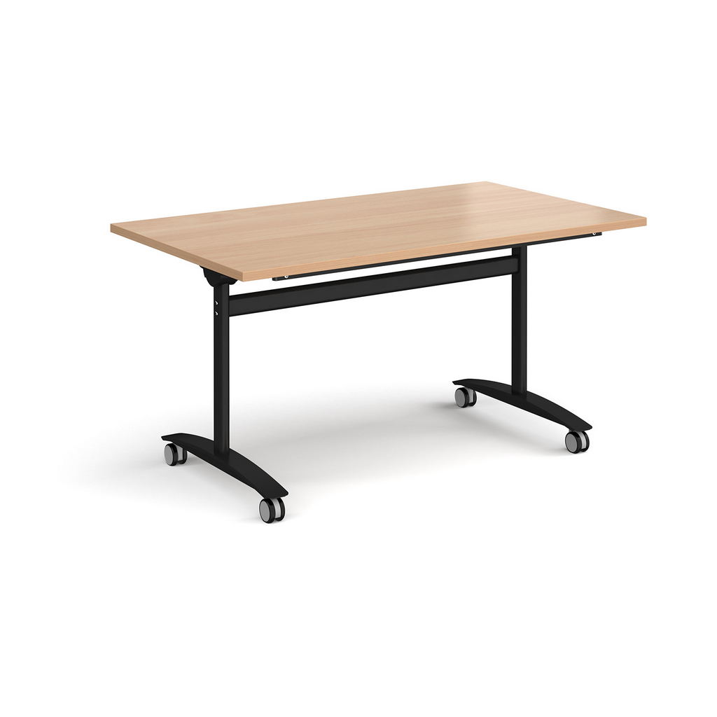 Picture of Rectangular deluxe fliptop meeting table with black frame 1400mm x 800mm - beech