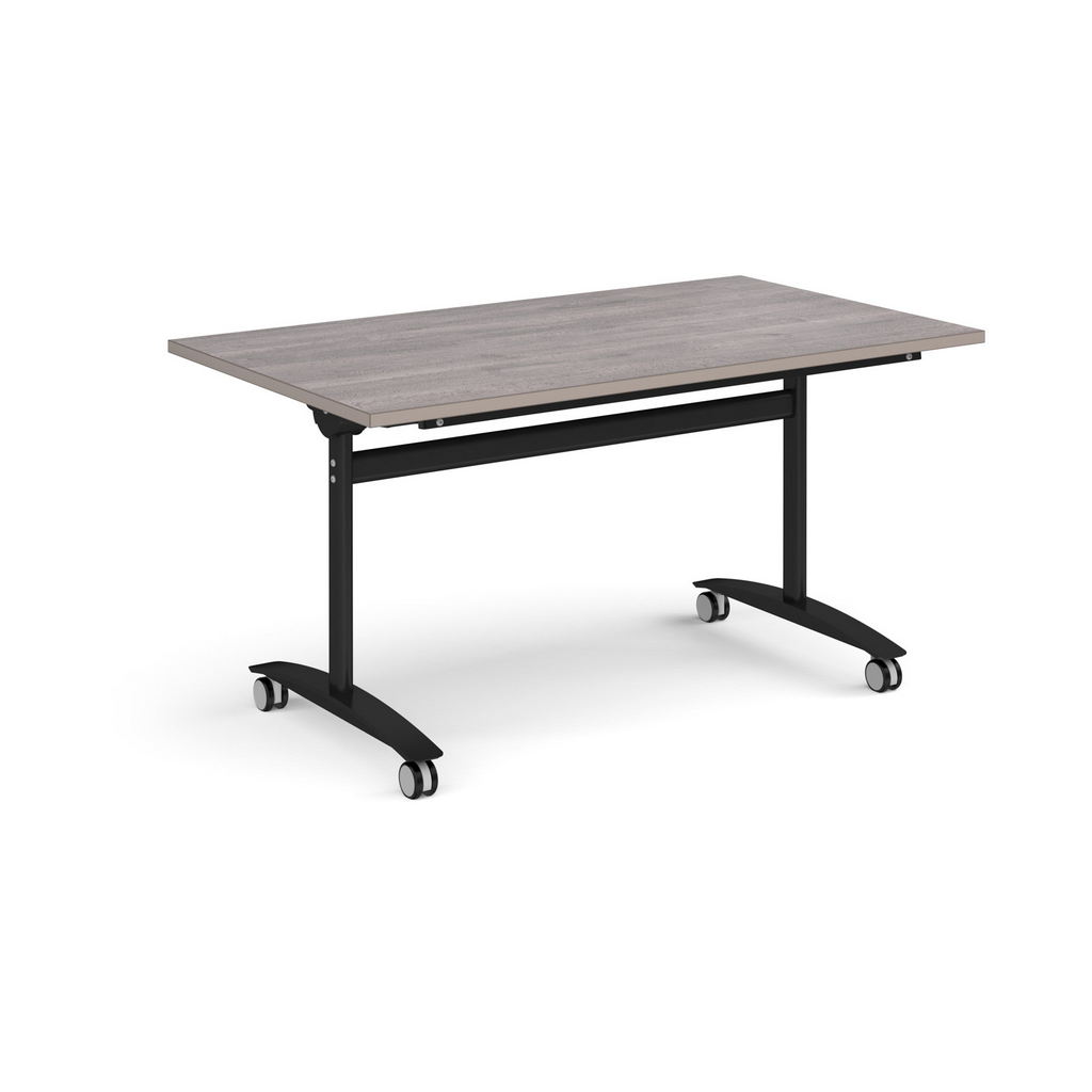 Picture of Rectangular deluxe fliptop meeting table with black frame 1400mm x 800mm - grey oak