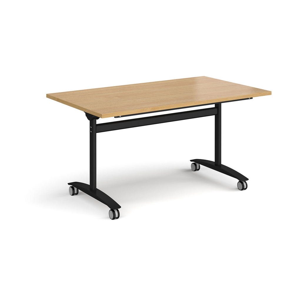 Picture of Rectangular deluxe fliptop meeting table with black frame 1400mm x 800mm - oak