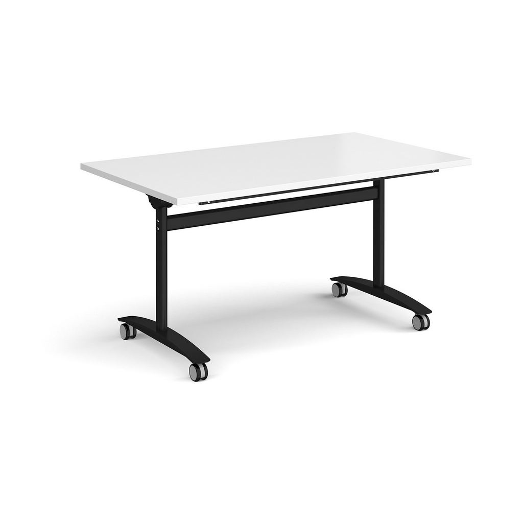 Picture of Rectangular deluxe fliptop meeting table with black frame 1400mm x 800mm - white
