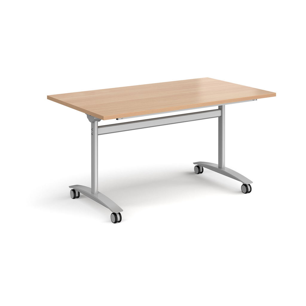 Picture of Rectangular deluxe fliptop meeting table with silver frame 1400mm x 800mm - beech