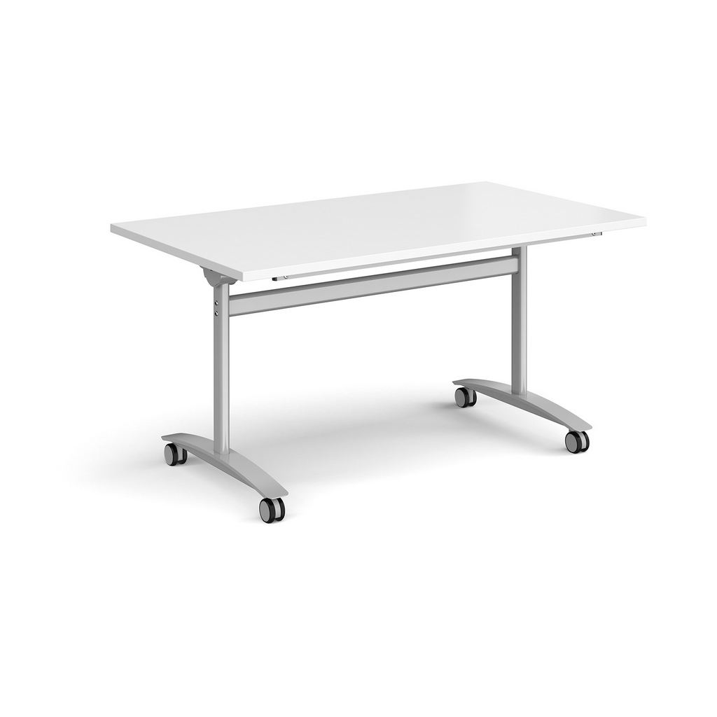 Picture of Rectangular deluxe fliptop meeting table with silver frame 1400mm x 800mm - white
