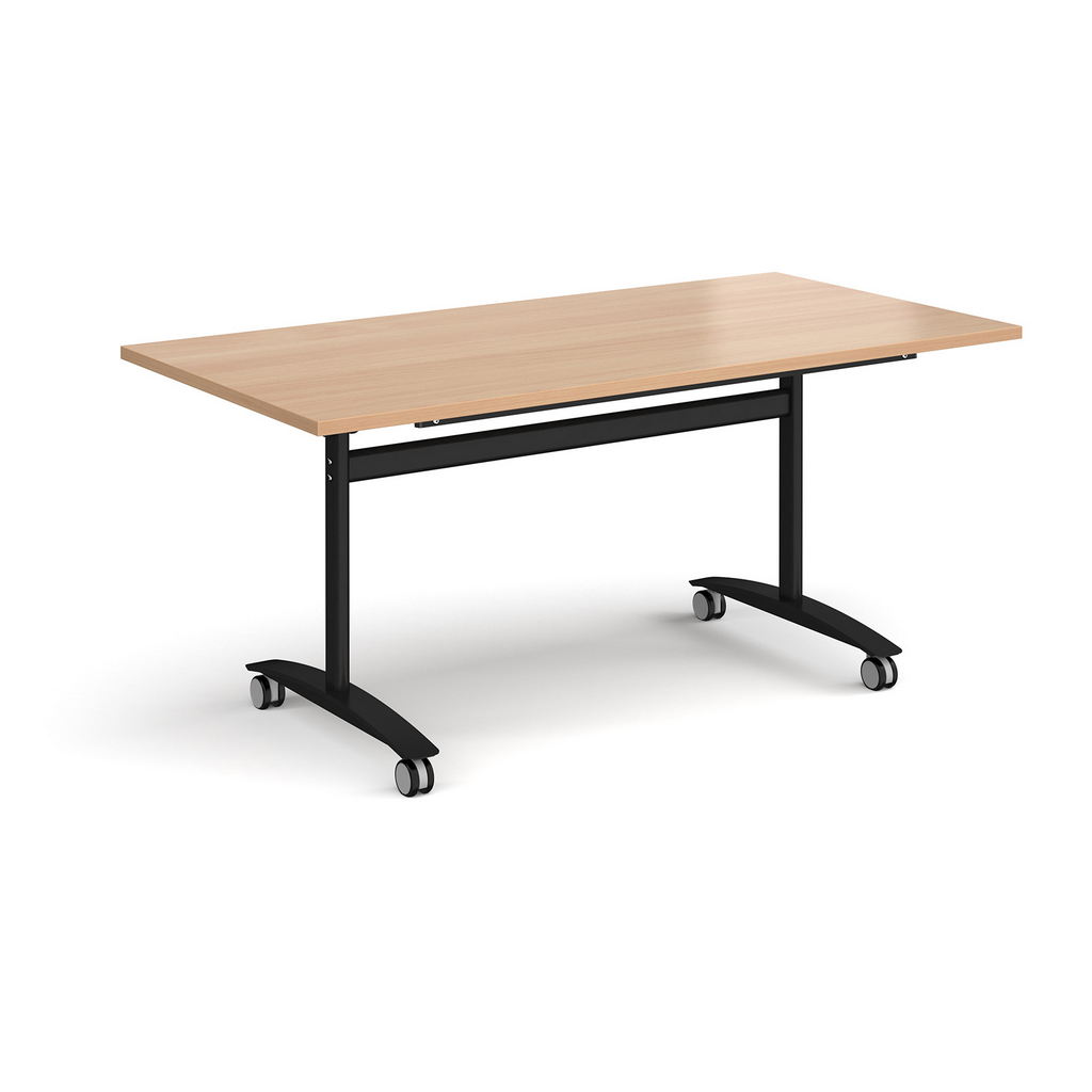 Picture of Rectangular deluxe fliptop meeting table with black frame 1600mm x 800mm - beech