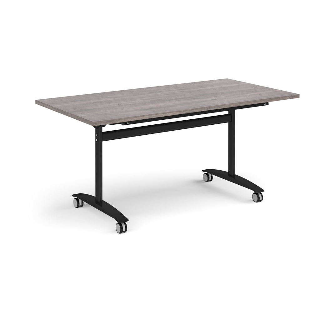 Picture of Rectangular deluxe fliptop meeting table with black frame 1600mm x 800mm - grey oak