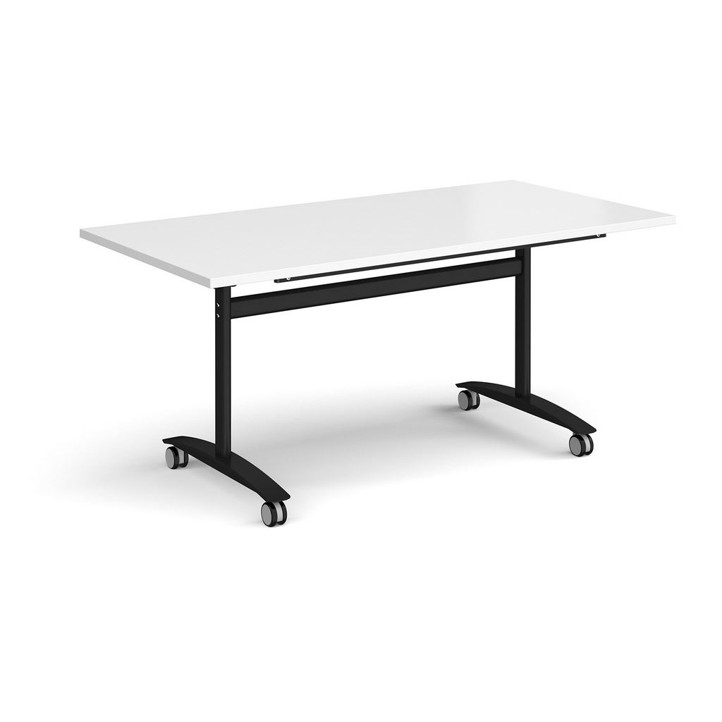 Picture of Rectangular deluxe fliptop meeting table with black frame 1600mm x 800mm - white