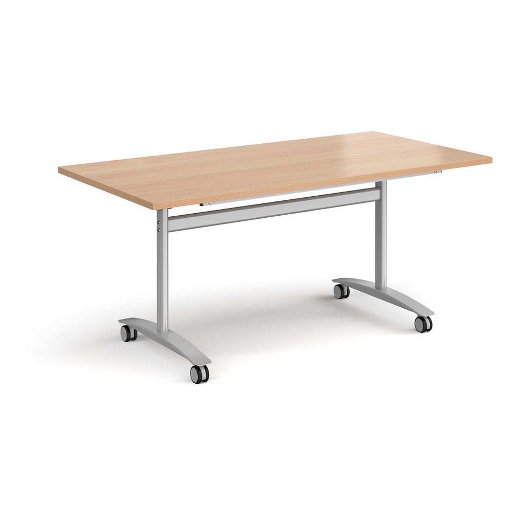 Picture of Rectangular deluxe fliptop meeting table with silver frame 1600mm x 800mm - beech