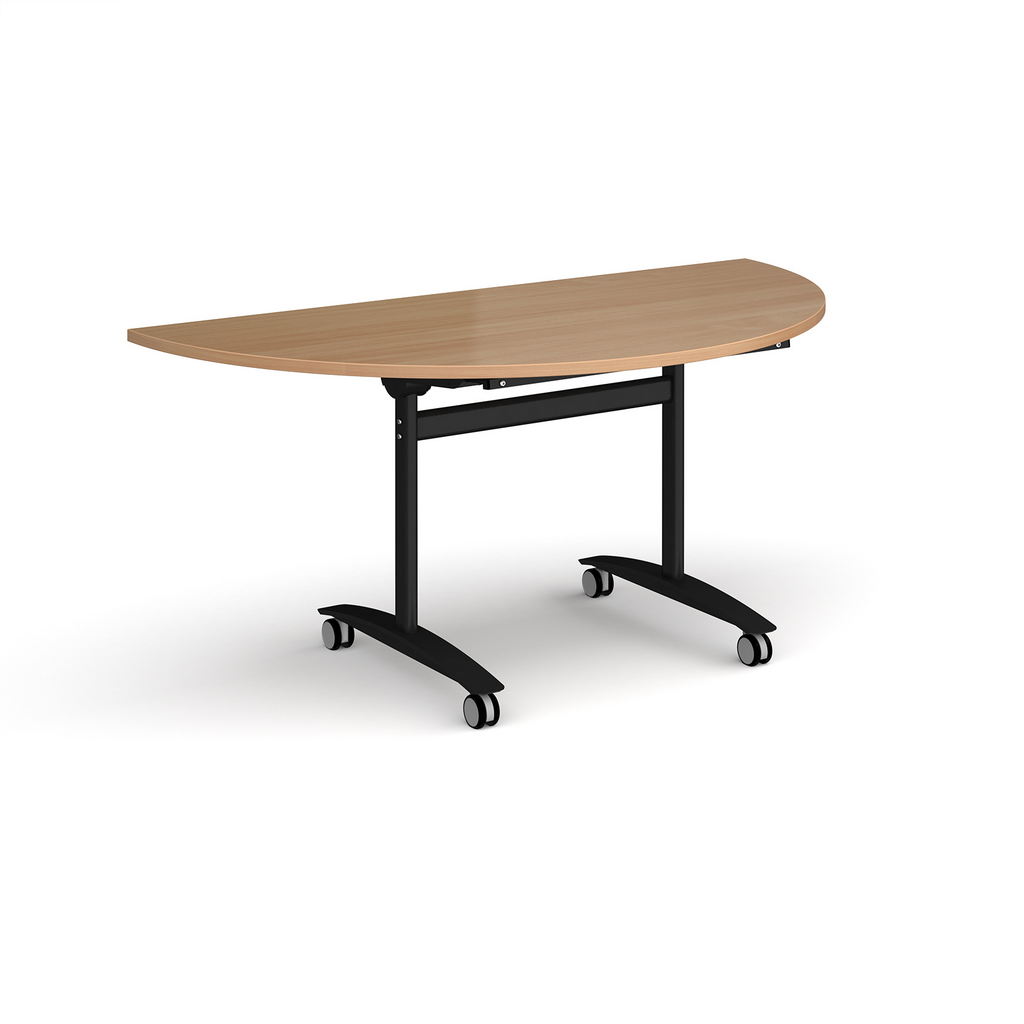 Picture of Semi circular deluxe fliptop meeting table with black frame 1600mm x 800mm - beech