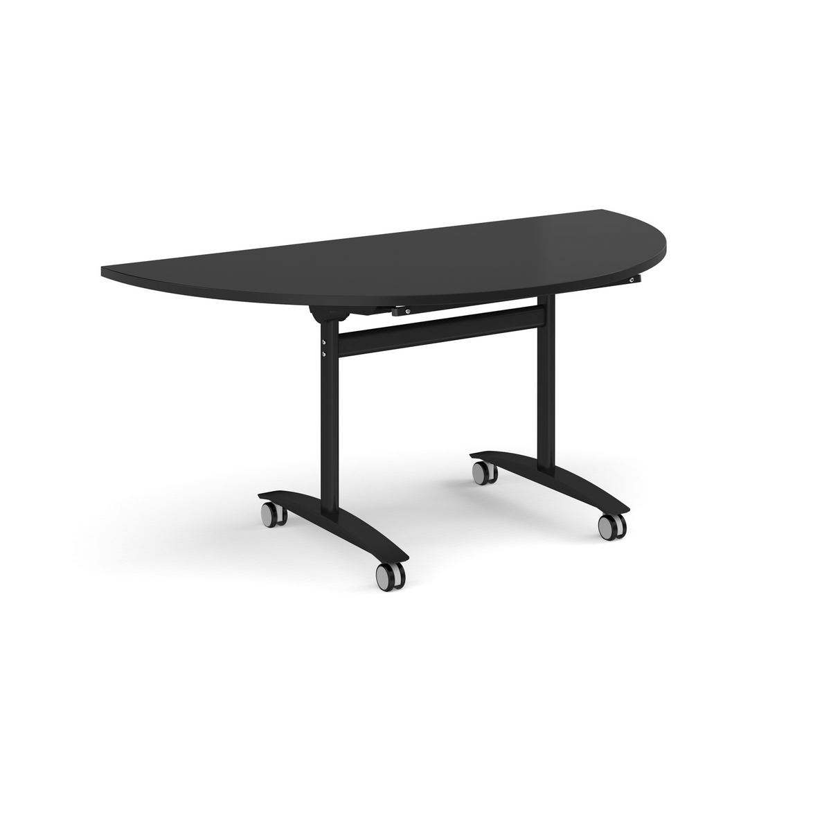 Picture of Semi circular deluxe flip top meeting table with black frame 1600mm x 800mm - Black