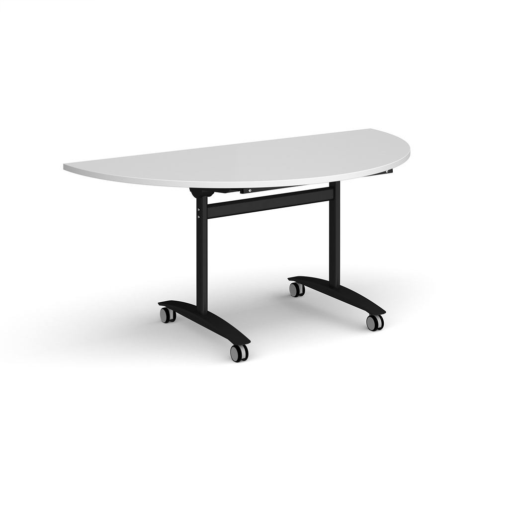 Picture of Semi circular deluxe fliptop meeting table with black frame 1600mm x 800mm - white