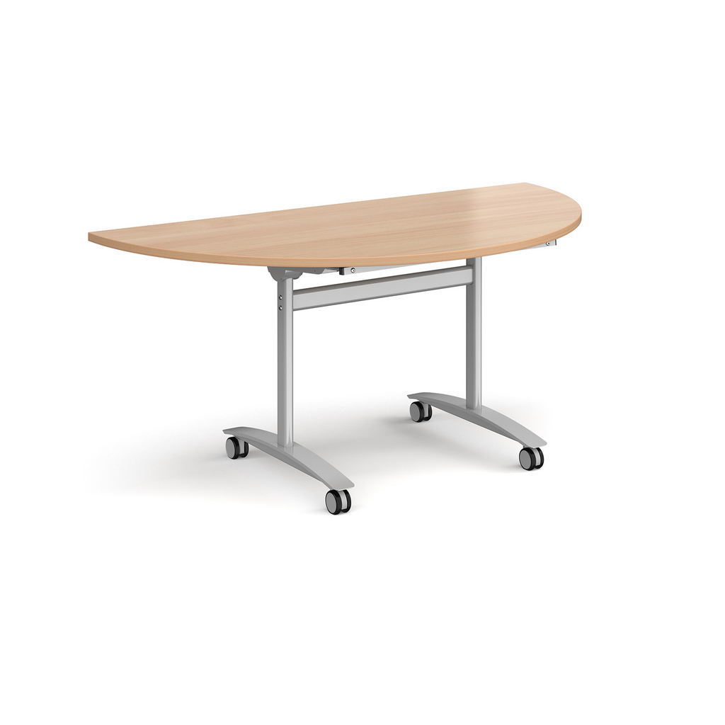 Picture of Semi circular deluxe fliptop meeting table with silver frame 1600mm x 800mm - beech