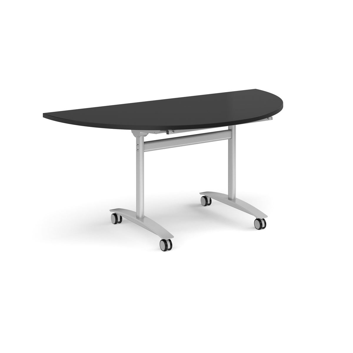 Picture of Semi circular deluxe flip top meeting table with silver frame 1600mm x 800mm - Black